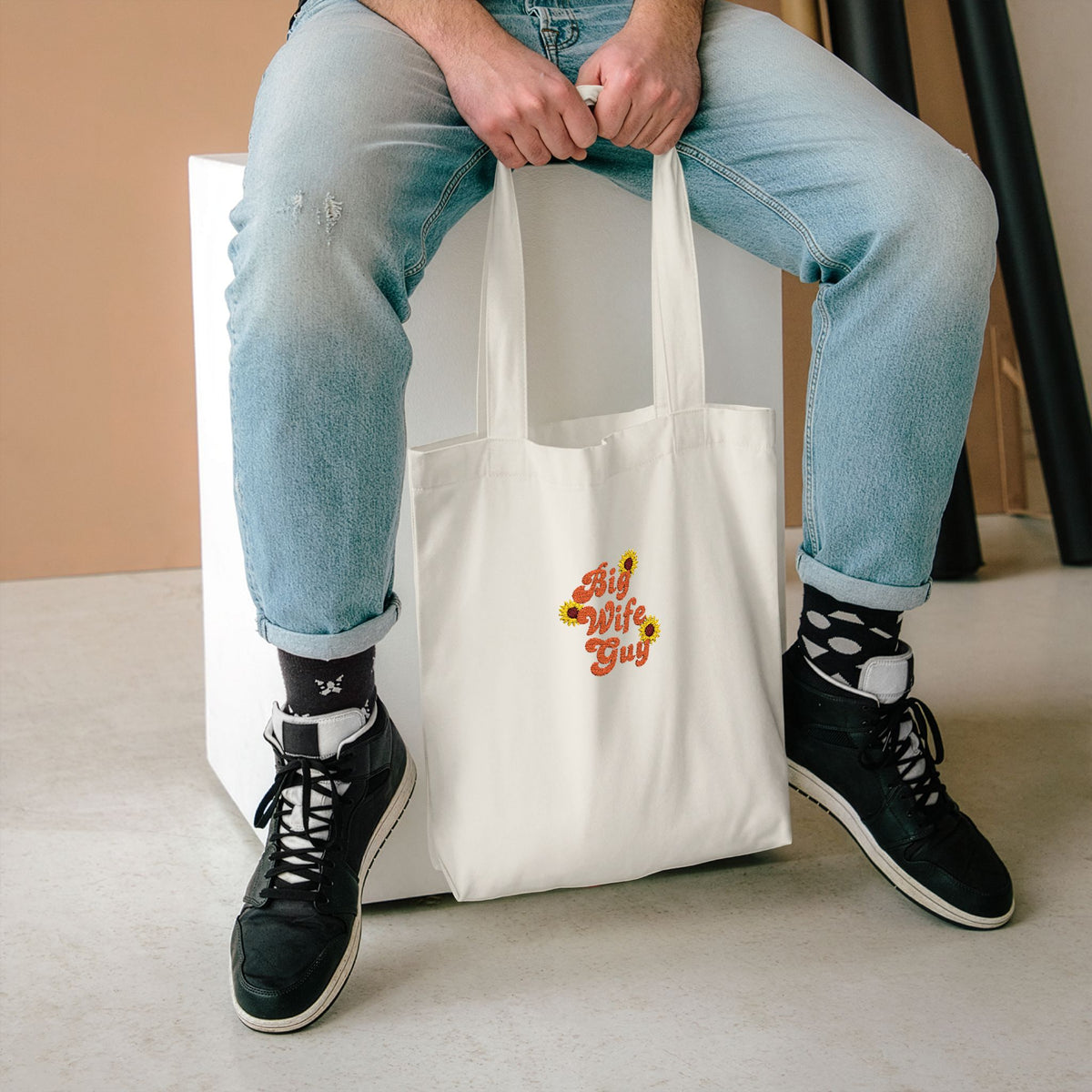 Tote Bag — "Wifey" Sunflower Script Cotton Tote