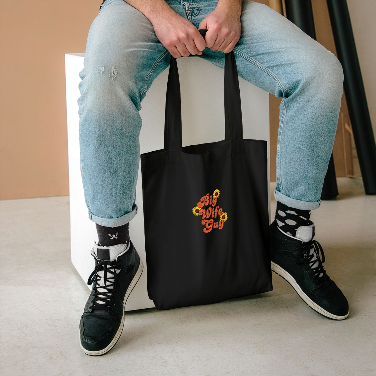 Tote Bag — "Wifey" Sunflower Script Cotton Tote